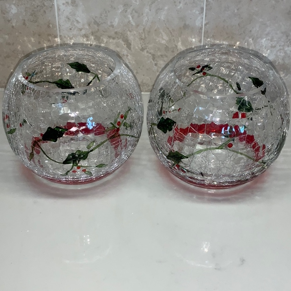 Pfaltzgraff Winterberry Large Votive Candle Holders Set of 2 Glass Flower Vase
